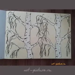 "冬天的白桦树" 油彩粉蜡笔