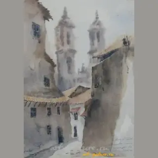 墨西哥风景。水彩。56 x 40 厘米