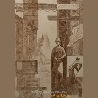 涂装车间。农机厂（系列之一）。纸上，棕褐色。42 × 29 厘米。