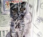 buy The translation of the text is: "Portrait of my scared Dusya, paper, gouache."