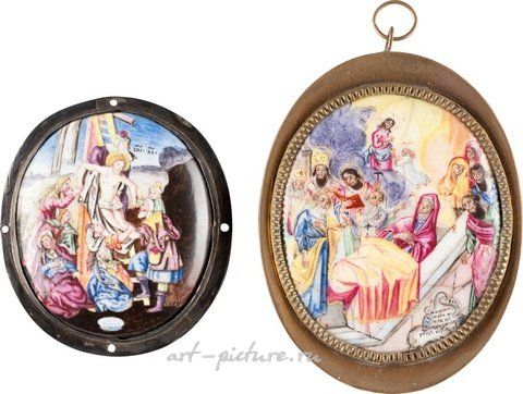 Russian silver, TWO FINE AND LARGE ENAMELS WITH THE CROSS STITCH AND THE E...