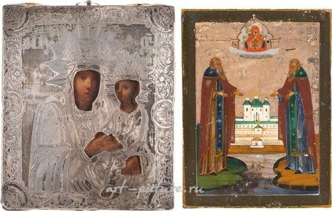 Russian silver, TWO SMALL ICONS SHOWING THE MOTHER OF GOD 'SURETY OF SINNER