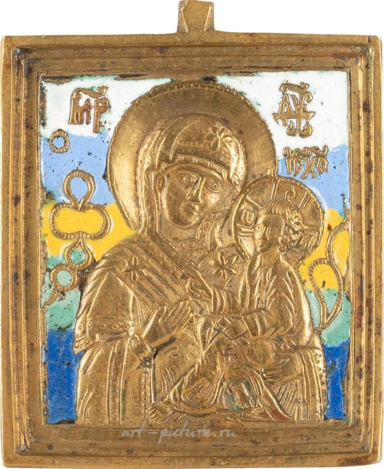 Русское серебро , Большая медная и эмалевая икона с изображением Смоленской Богоматери