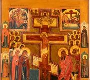 Большая икона с изображением распятия Христа и снятия с креста