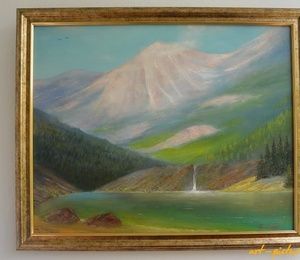 Waterfall in the mountains canvas oil