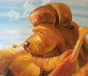 Bear canvas on a subframe, acrylic, liner