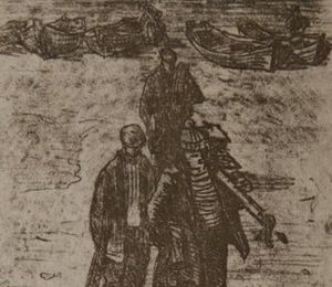 Fishermen.Fishing everyday life (from the series).Etching, water.14 × 11 cm.