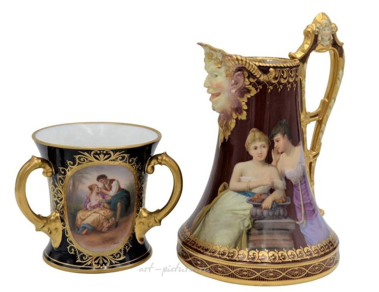 Royal Vienna Porcelain , Royal Vienna Portrait Vase, having two handles, signed "Dona...