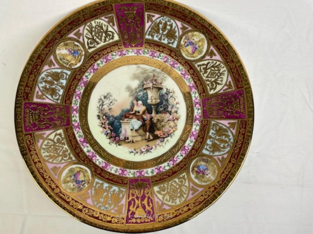 Royal Vienna Porcelain , Royal Vienna style plate with enhanced transfer. Marked "Lim...