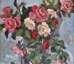 Roses cardboard, oil