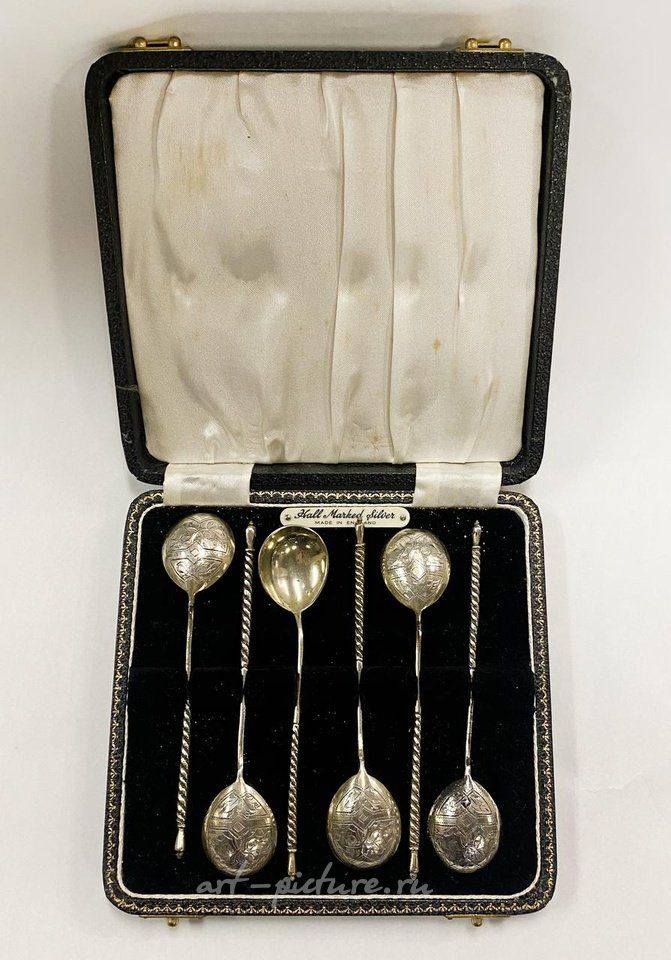 Русское серебро , Набор из 6 серебряных ложек для мороженого, примерно 2 унции