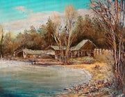 On the banks of the Usa River Oil, canvas