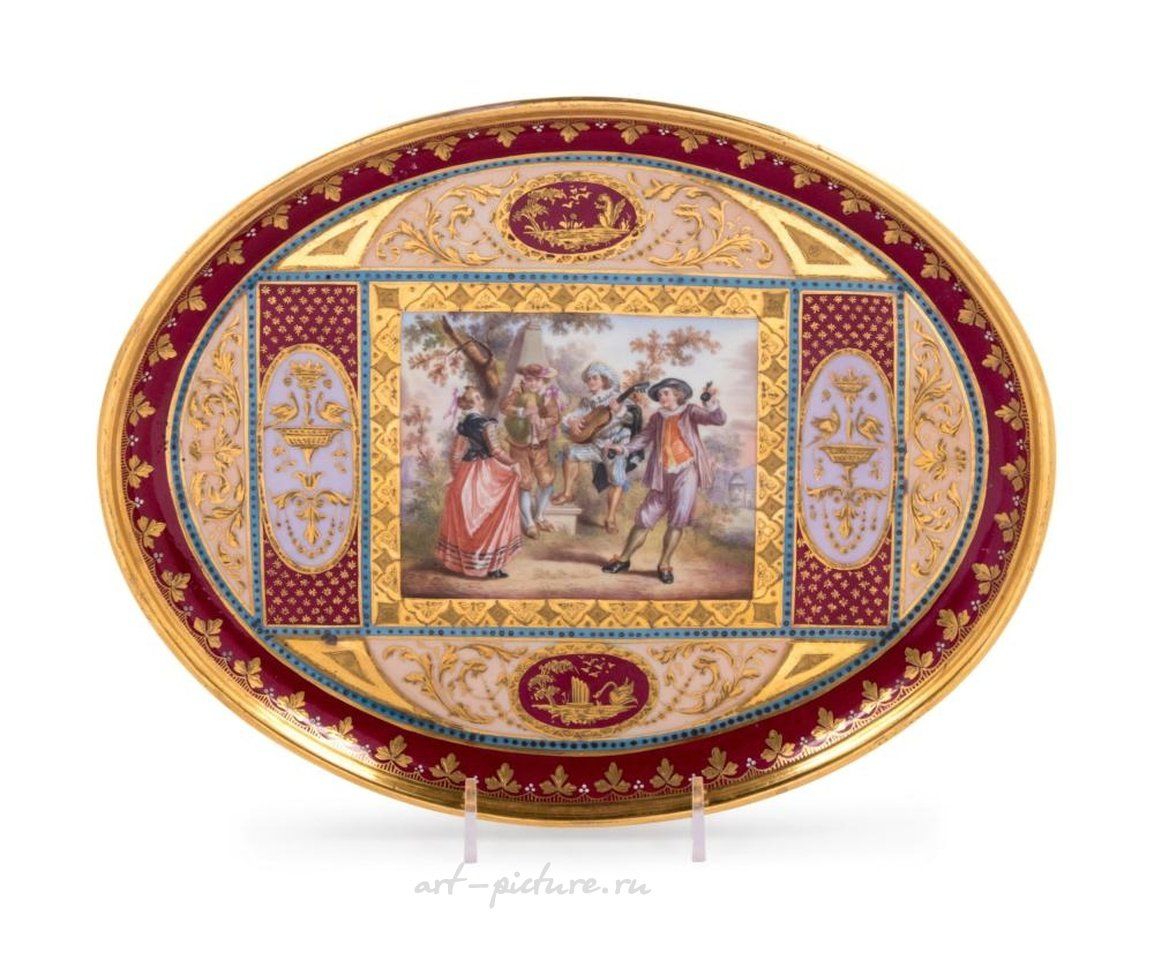 Royal Vienna Porcelain , 19th C. Royal Vienna Painted and Parcel Gilt Porcelain Tray