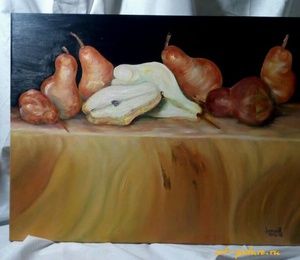 Painting "pears on the table" canvas on the subframe, oil, canvas