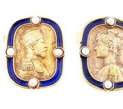 Золоченые серебряные манжетные пуговицы с эмалью Николая II