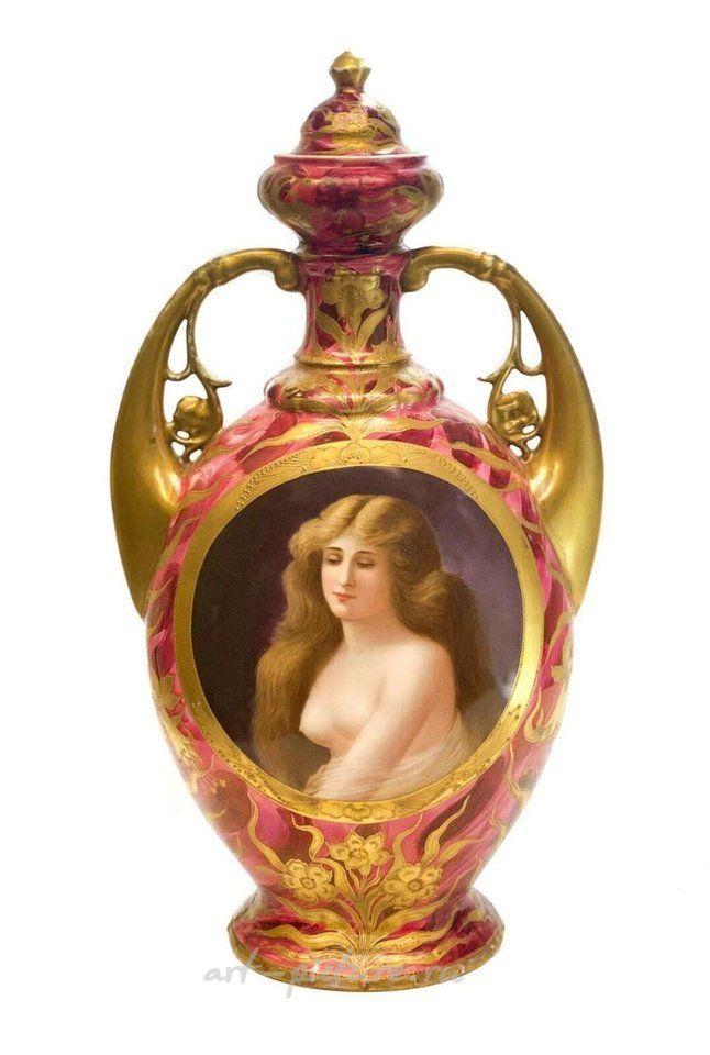 Royal Vienna Porcelain , Royal Vienna Art Nouveau Twin Handled Urn, Nude Beauty