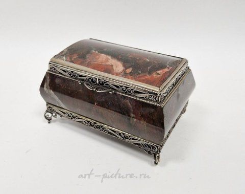 Русское серебро, Русская серебристая металлическая и каменная шкатулка