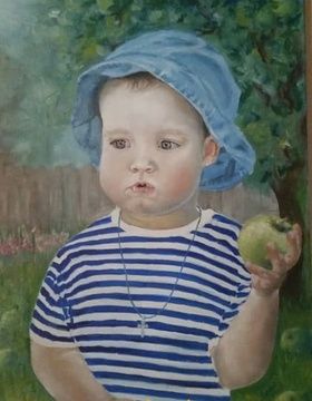 купить Мальчик с яблоком холст масло