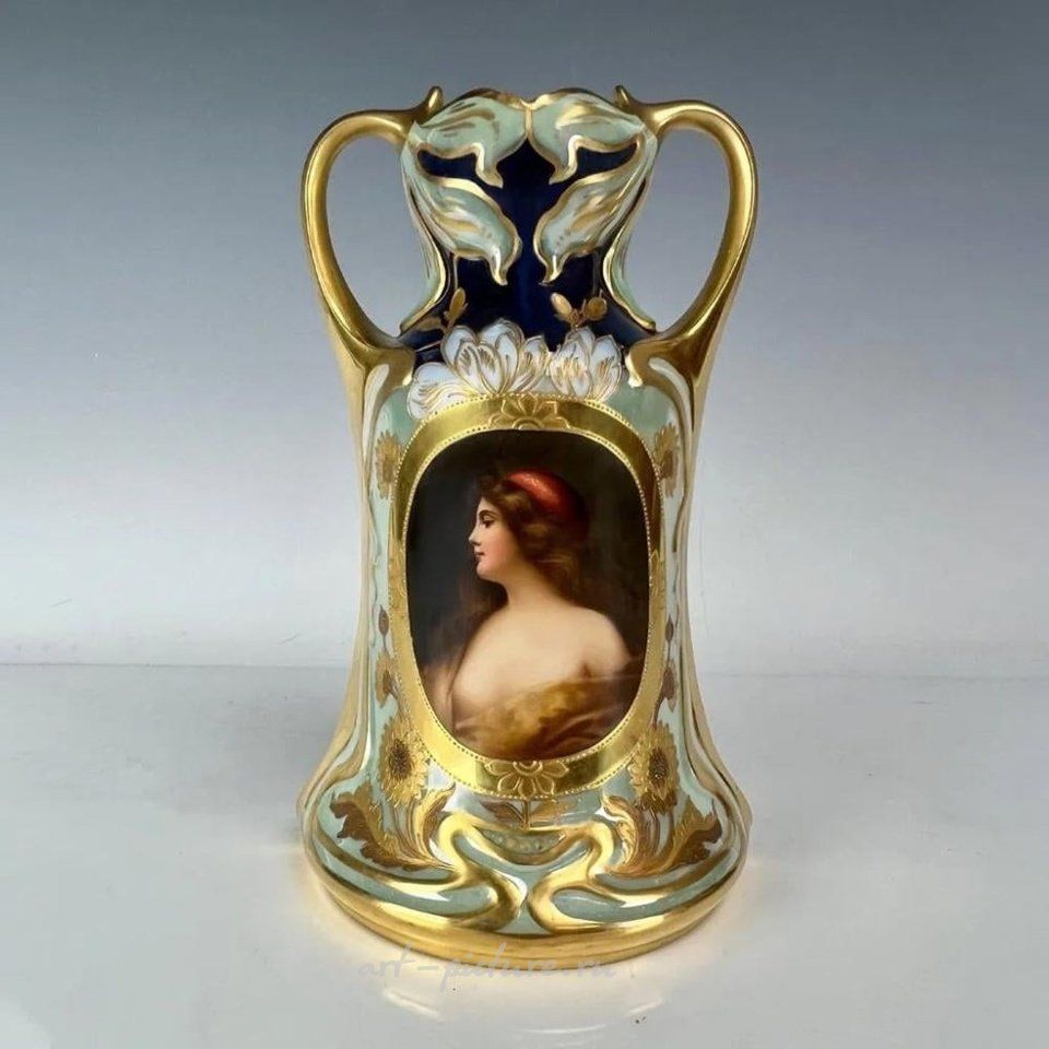 Royal Vienna Porcelain , ROYAL VIENNA STYLE PORTRAIT VASE SIGNED WAGNER