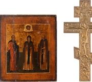 Икона, изображающая святых Моисея, Бонифация и Нифонта, и латунную пластину