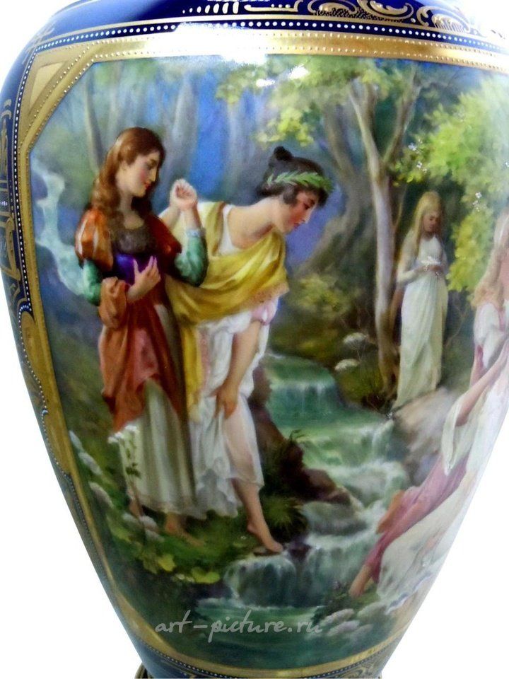 Royal Vienna Porcelain , MONUMENTAL ROYAL VIENNA STYLE PORCELAIN VASE YOUNG GIRL Maid...