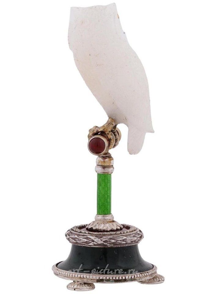 Russian silver , RUSSIAN SILVER JADE ENAMEL CRYSTAL OWL FIGURINE