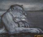 купить Черно-белое (львица и львенок) масло, холст