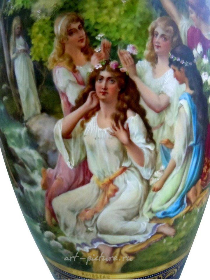 Royal Vienna Porcelain , MONUMENTAL ROYAL VIENNA STYLE PORCELAIN VASE YOUNG GIRL Maid...