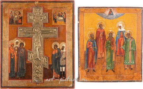 Russian silver, AN ICON SHOWING FIVE SELECTED SAINTS AND A VERY LARGE ICON