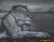 Black and white (lioness and lion cub) oil, canvas