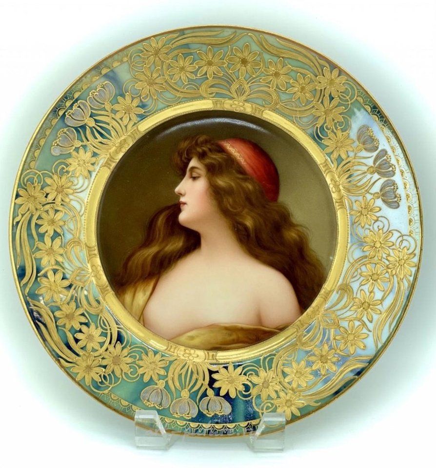 Royal Vienna Porcelain , ART NOUVEAU ROYAL VIENNA PORTRAIT PLATE SIGNED WAGNER