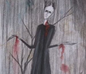 Blood watercolor, pencil, watercolor paper