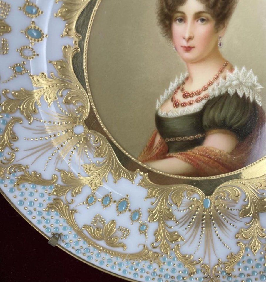 Royal Vienna Porcelain , ROYAL VIENNA JEWELLED PORCELAIN PLATE SIGNED WAGNER