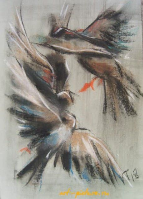 "Birds pastel, paper"