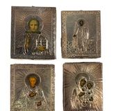 Лот из 4 русских миниатюрных икон с путешествующими окладами из серебра .84.