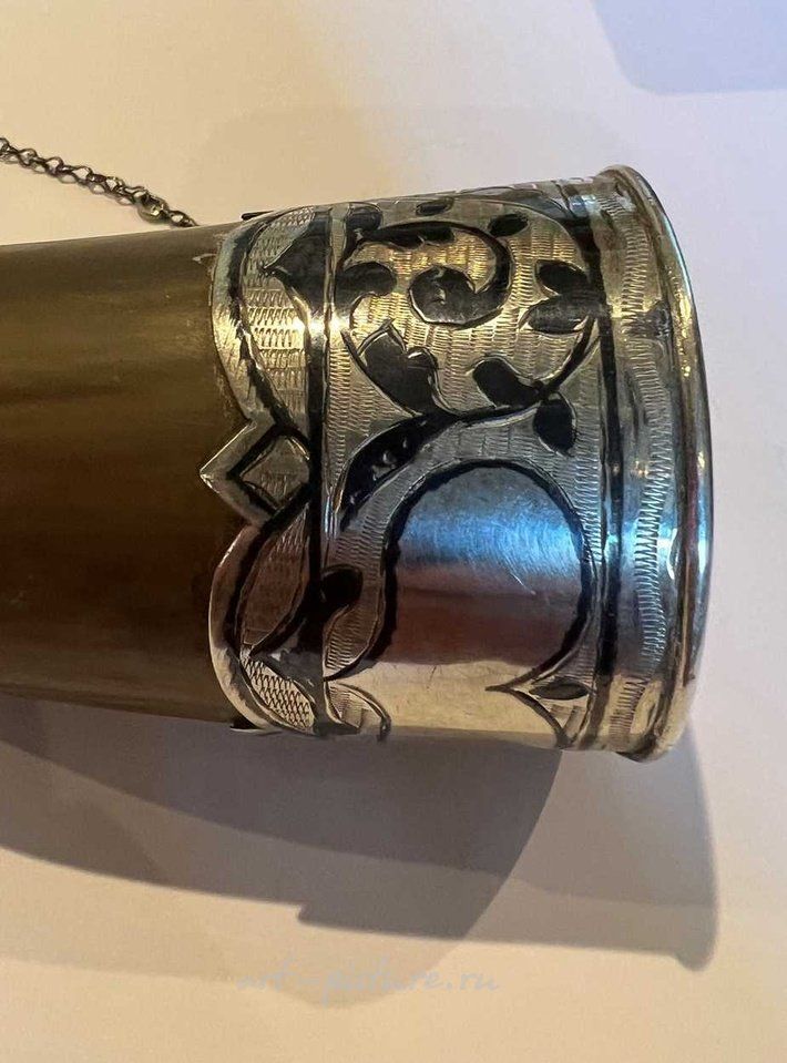 Russian silver , A Soviet Russian silver mounted drinking horn.