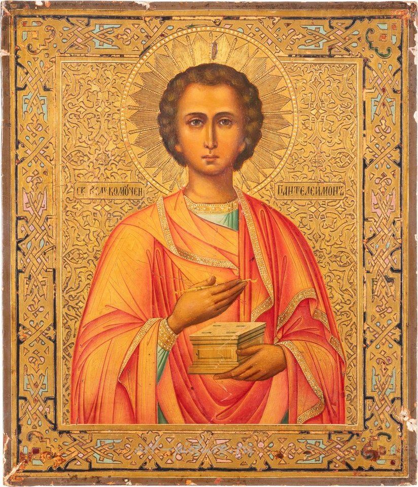 Русское серебро , Икона святого Пантелеимона. Россия, конец XIX века.
