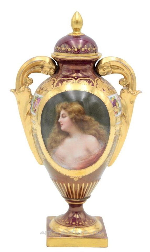 Royal Vienna Porcelain , Royal Vienna Covered Portrait Urn, having two handles along ...