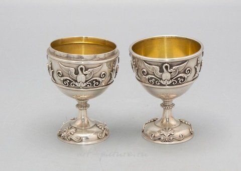 Russian silver, 2 Travel Vodka Cups in Egg Shape / Silver egg-shaped traveling v...