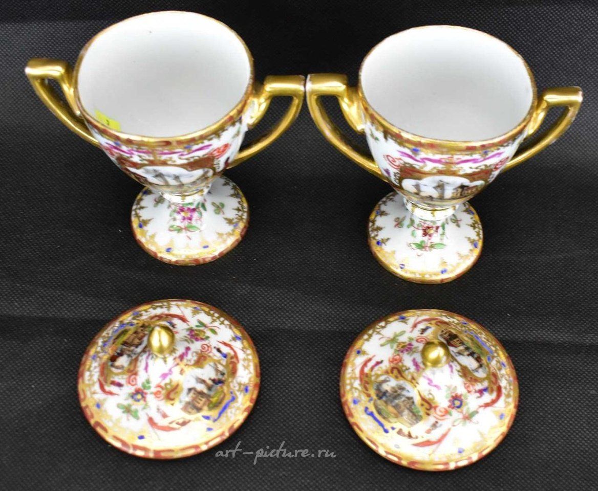 Royal Vienna Porcelain , A pair of 19th century Vienna porcelain baluster vases decor...