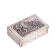 Russian cast silver cigar box with peasants
