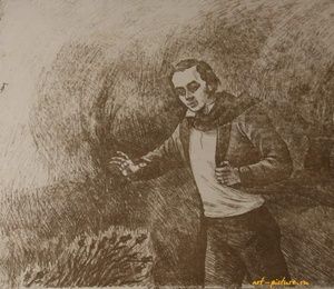 Poetry.T.G.Shevchenko in Sednev (from the series).Paper, Sepia.31 × 38 cm.