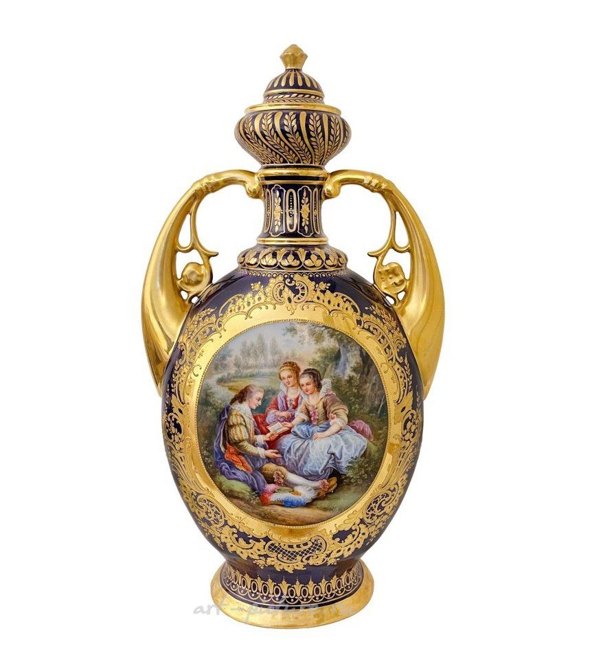 Royal Vienna Porcelain , A Royal Vienna Hand-Painted Porcelain Lidded Urn