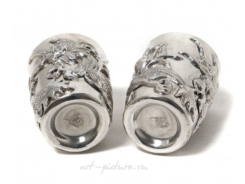 Silver cups with dragons, 2 pcs. China, late 19th - early 20th century.