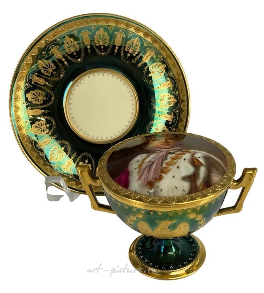 Royal Vienna Porcelain , ANTIQUE ROYAL VIENNA STYLE NAPOLEONIC CUP AND SAUCER