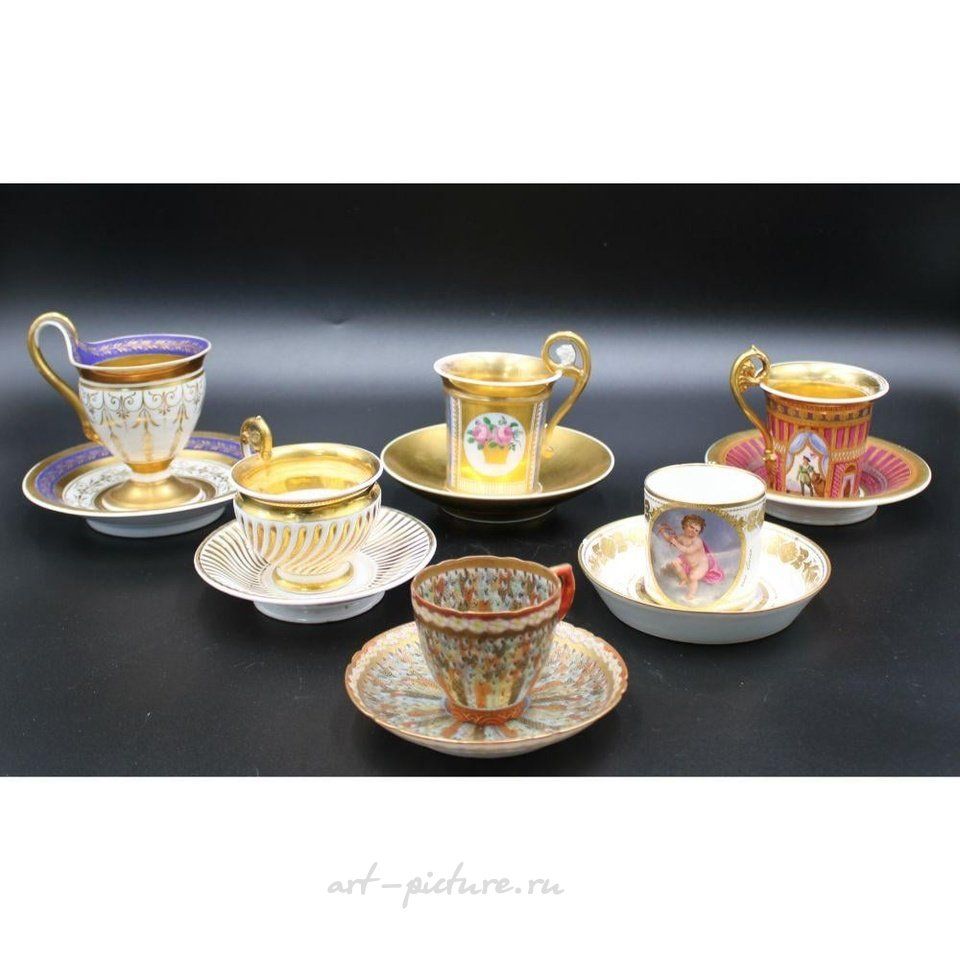 Royal Vienna Porcelain , 6 Antique Porcelain Cups And Saucers.