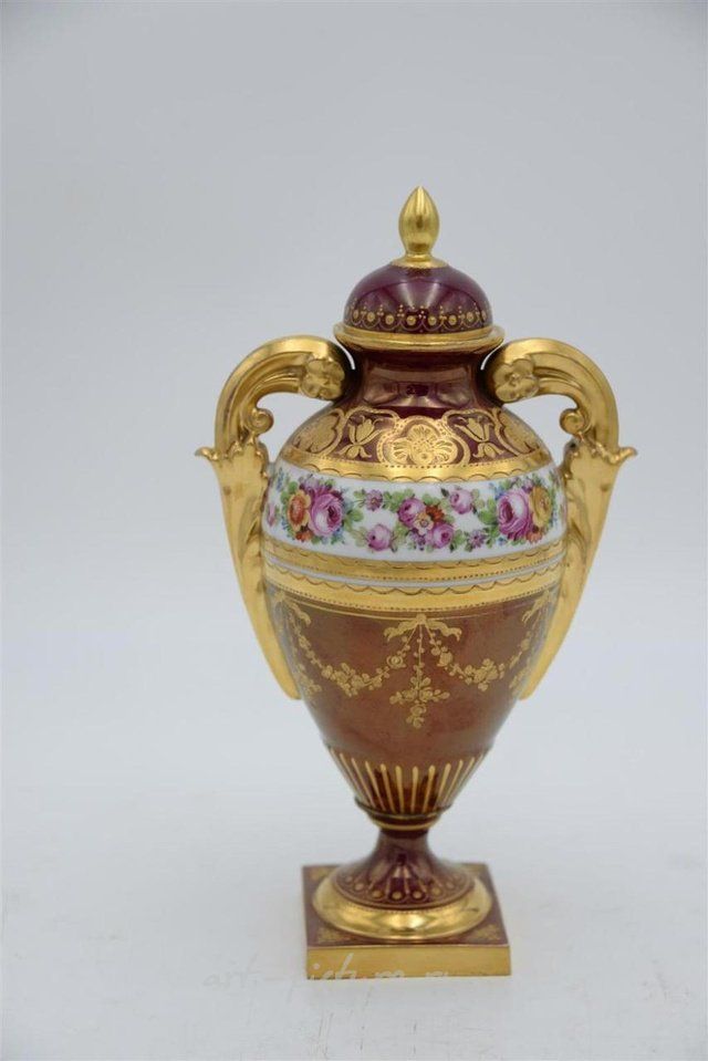 Royal Vienna Porcelain , Royal Vienna Covered Portrait Urn, having two handles along ...