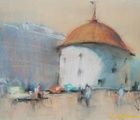 Round tower pastel, paper