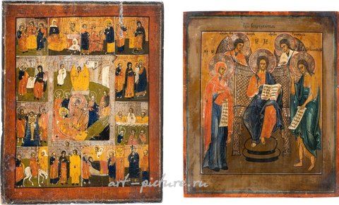 Russian silver, TWO ICONS: EXTENDED DEISIS AND A FEAST DAY ICON Russian, 19