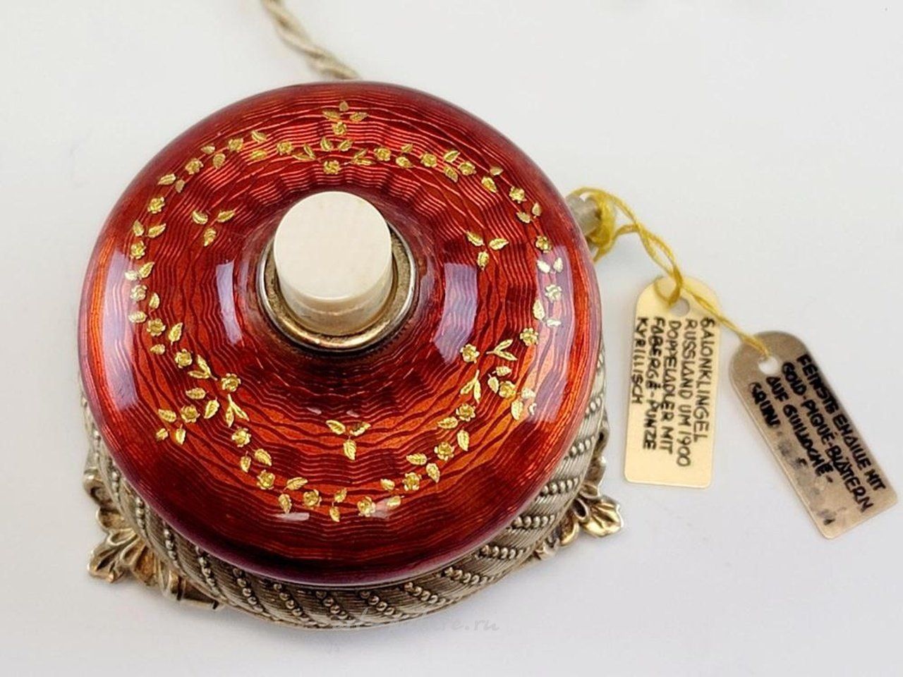 Russian silver , RUSSIAN SILVER KARELIAN BIRCH ENAMEL BELL PUSH